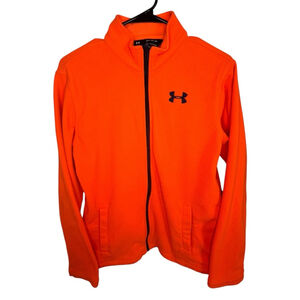 Under Armour Bright Orange Zip Up Fleece Jacket With Pockets And Logo On Front